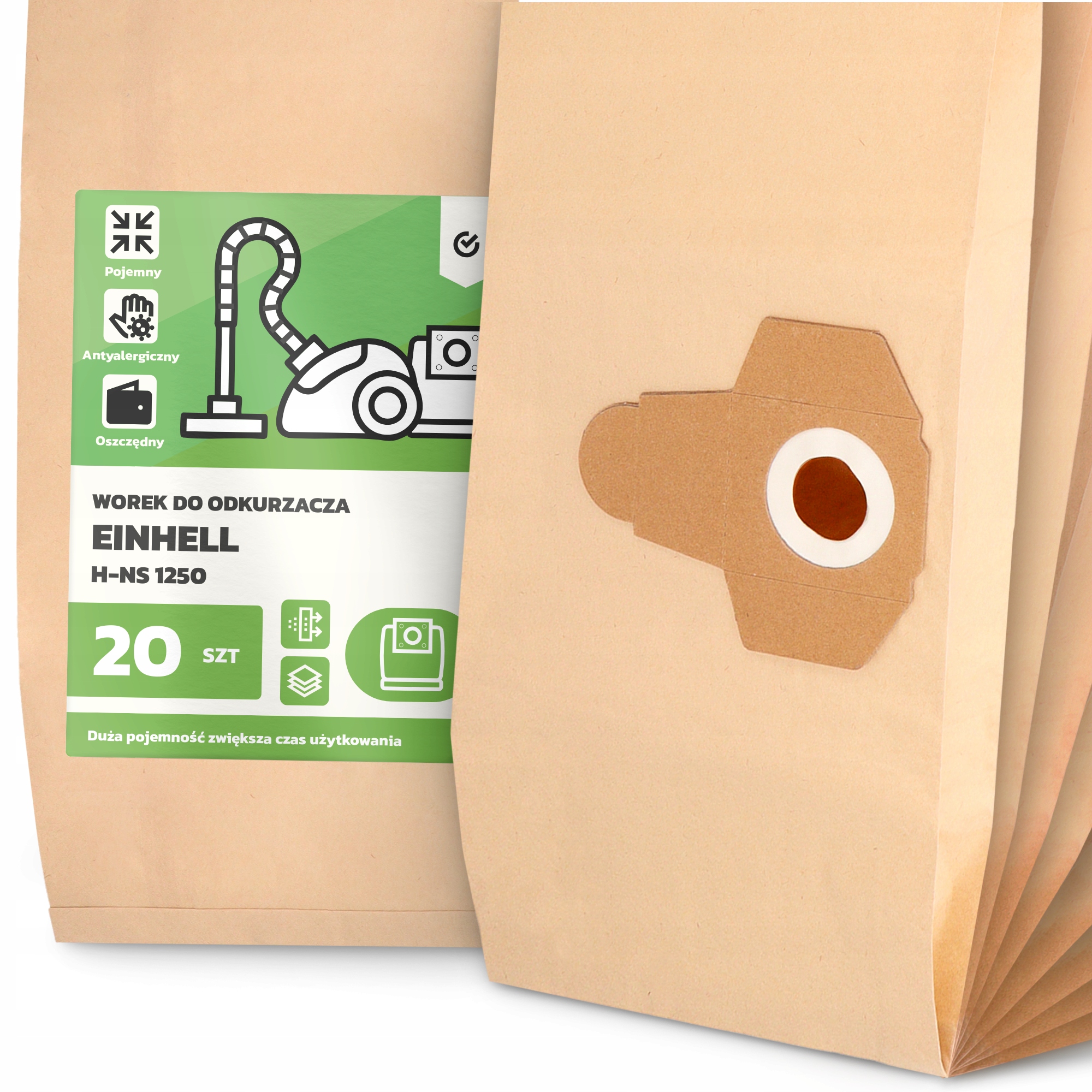 20 x Sáček Do Vysavače Einhell H-ns 1250 Papírový Velký Silný Sáčky 2A