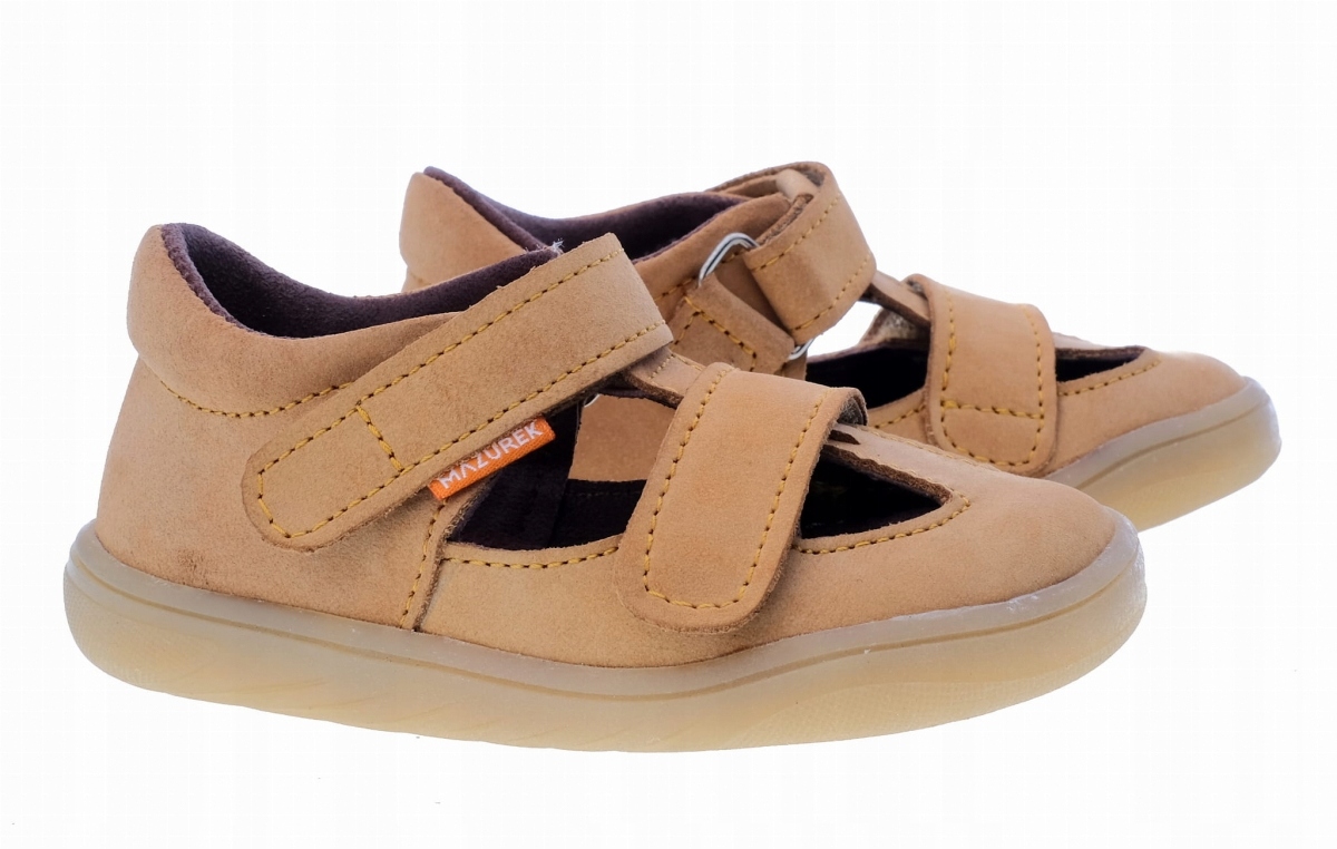 Sandałki Mazurek Barefoot 1372 Piaskowy na rzepy roz.25