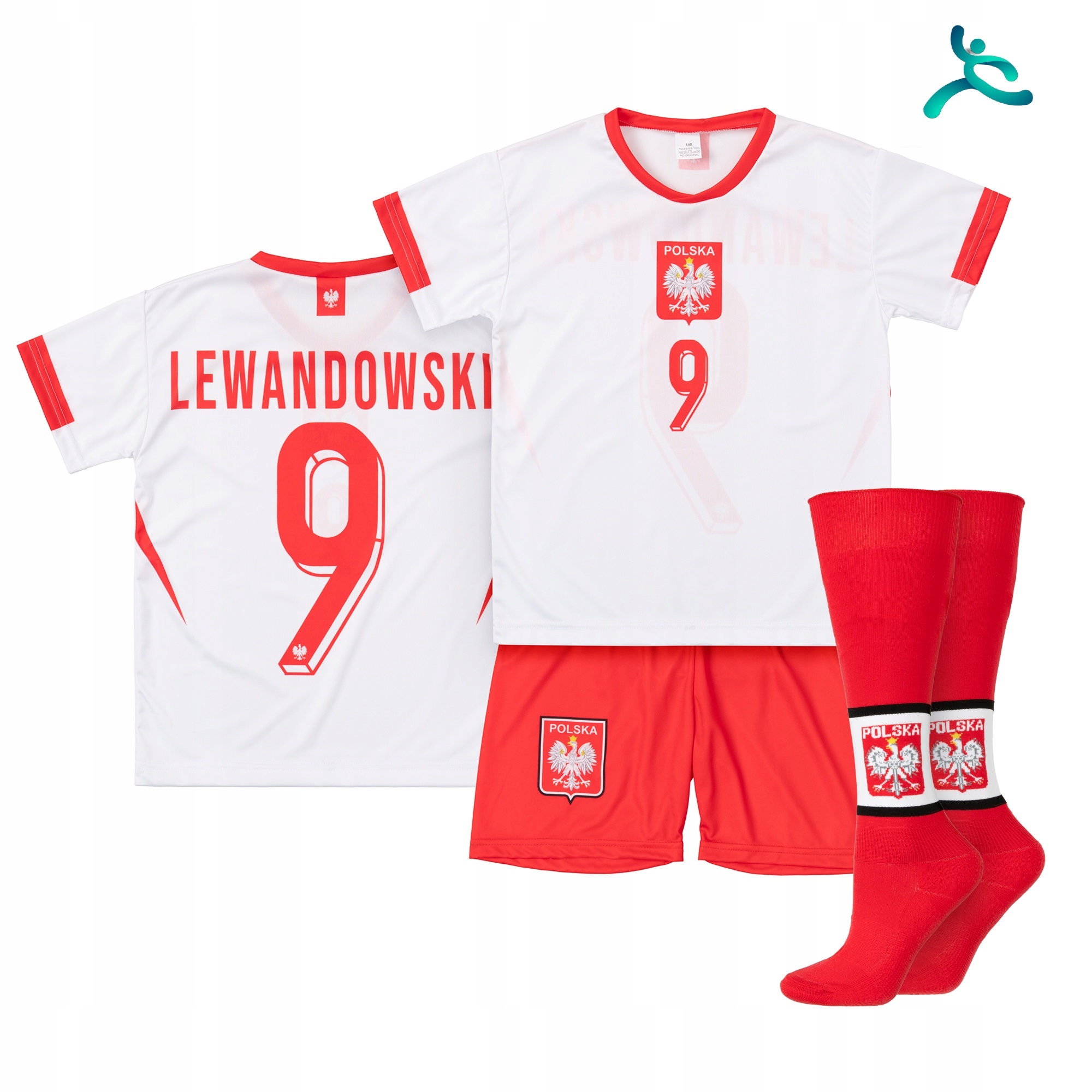 Strój komplet piłkarski getry Lewandowski Polska rozm. 134