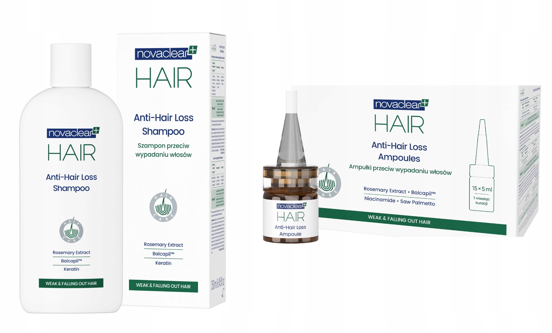 Novaclear Hair Szampon 250ml Ampułki Przeciw Wypadaniu Włosów 15x5ml