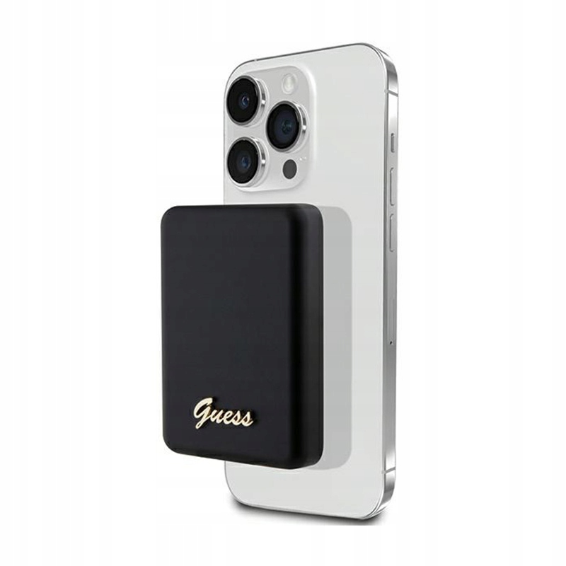 Guess Metal Script Logo Power Bank MagSafe indukční 3000 mAh 5W černá