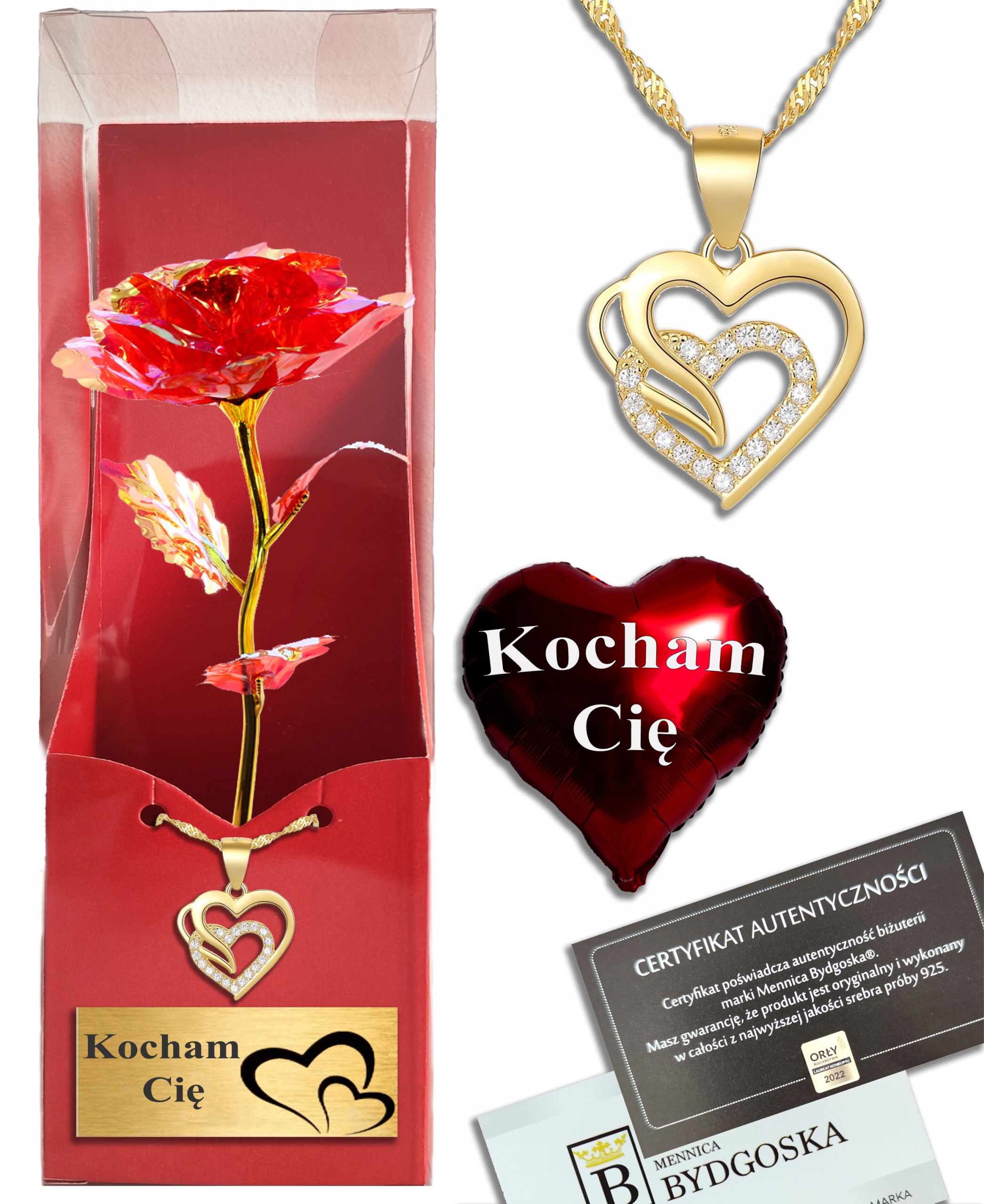 Náhrdelník srdce stabilizovaná růže k Valentýnu, narozeniny, stříbro, pozlacené gravírování