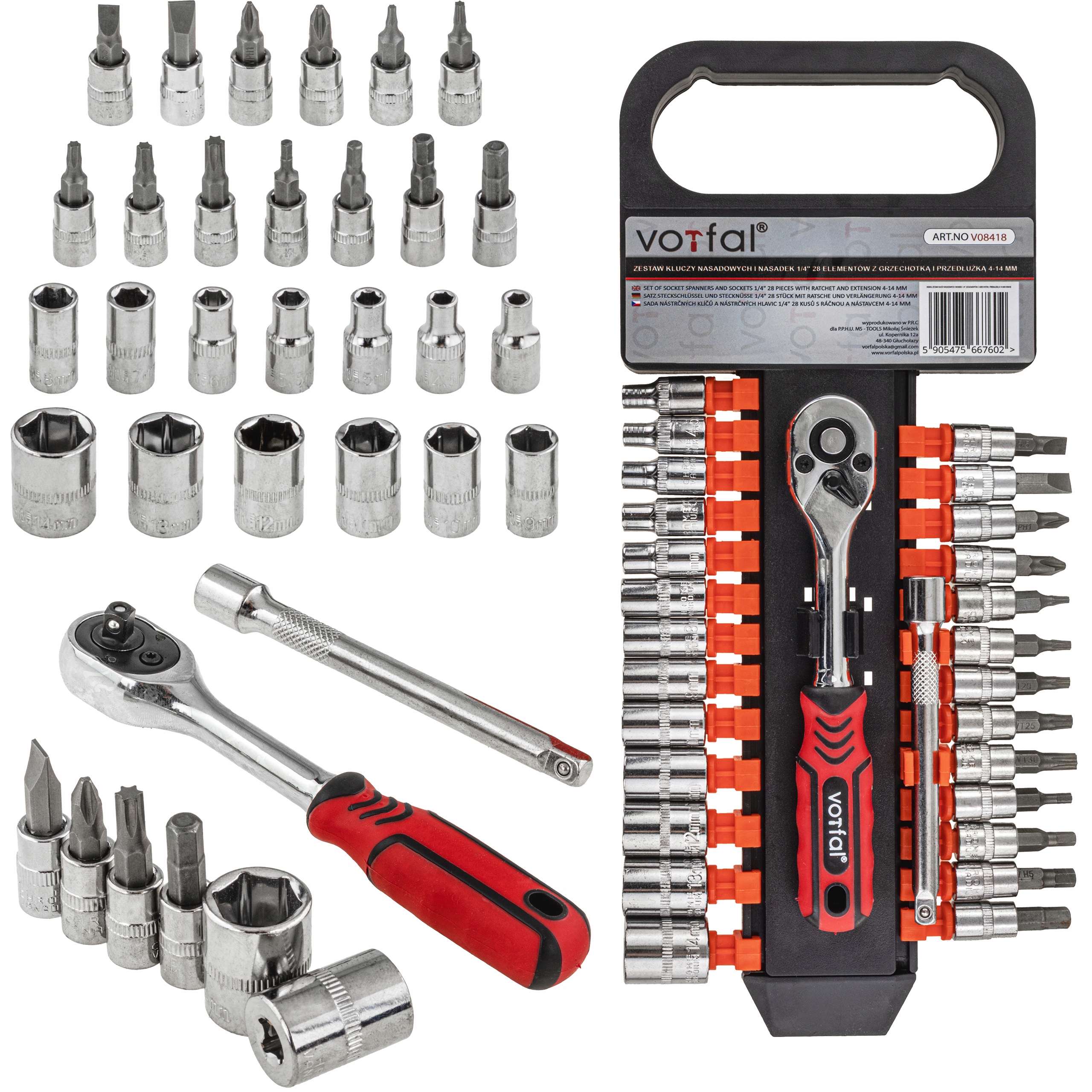 Zestaw Nasadek Klucze Nasadowe Grzechotka 1/4 4-14 MM 28 El PH1 PH2 T10-T30