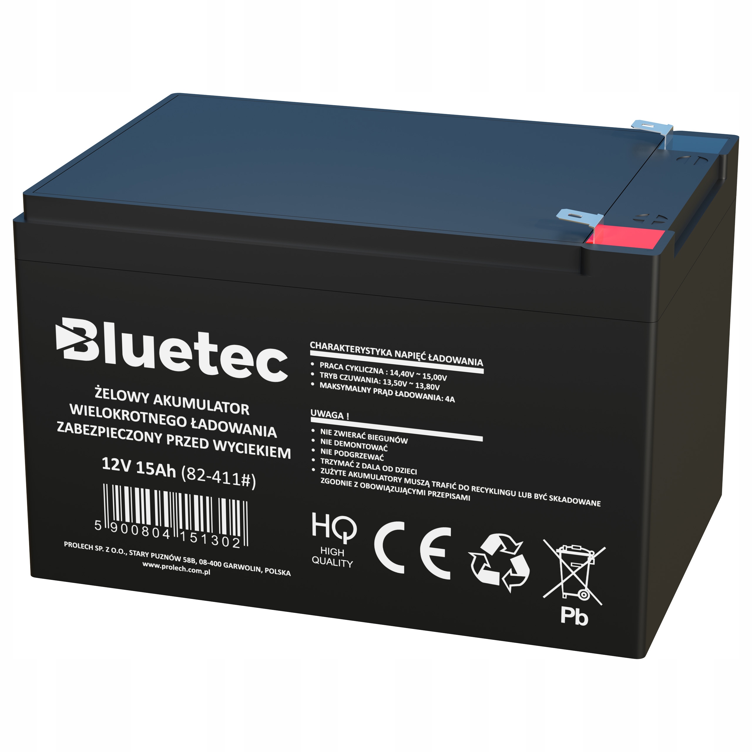 Akumulator Żelowy 12V 15Ah Bezobsługowy (wymiar 12Ah 14Ah) Mocny Bezpieczny