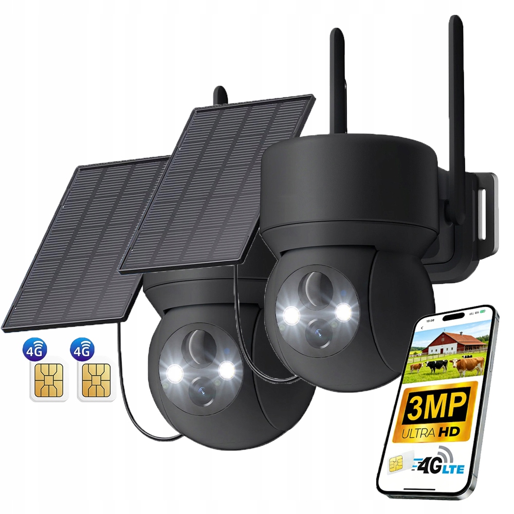 2 kusy Venkovní Solární Ip Kamera Na Sim Kartu 4G Lte Otočná Kamera