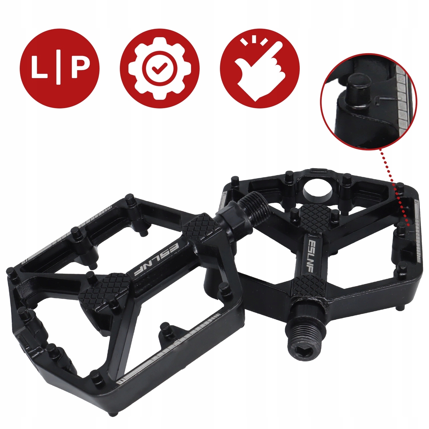 PEDAŁY ROWEROWE PLATFORMOWE ALUMINIUM PINY MTB BMX 9/16" LEKKIE UNIWERSALNE Kolor dominujący czarny