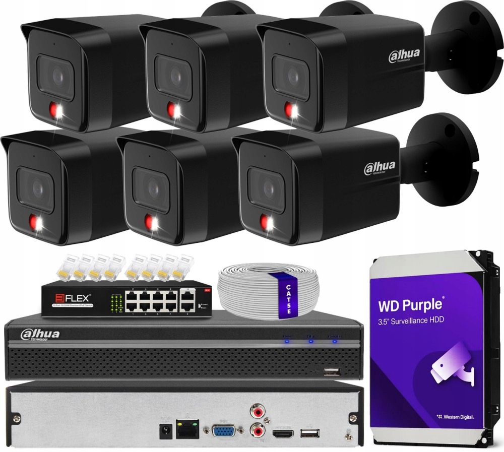 Sada monitorovania domu Ip kamera 6x IPC-HFW1639TC-A-IL-0280B-S6 Black