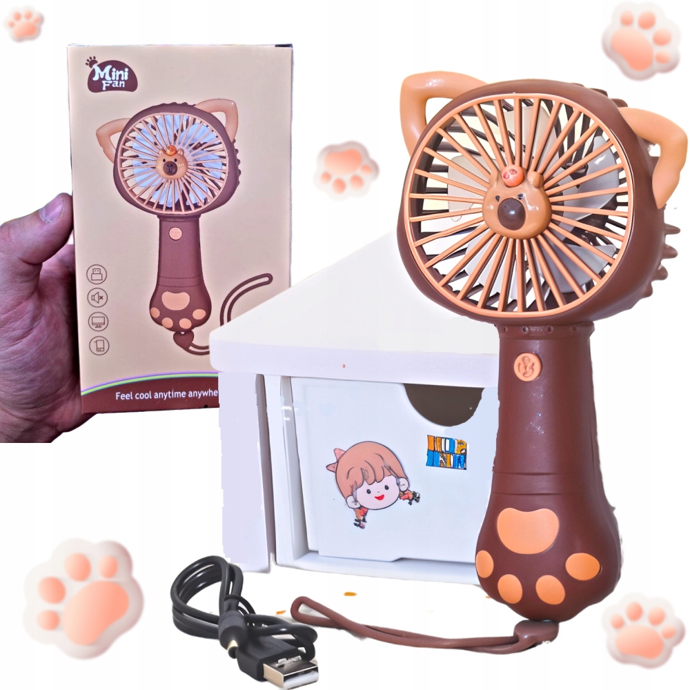 RĘCZNY PRZENOŚNY WENTYLATOR DZIECKO KAPIBARA SŁODKI WIATR ZWIERZĘ RADOŚĆ