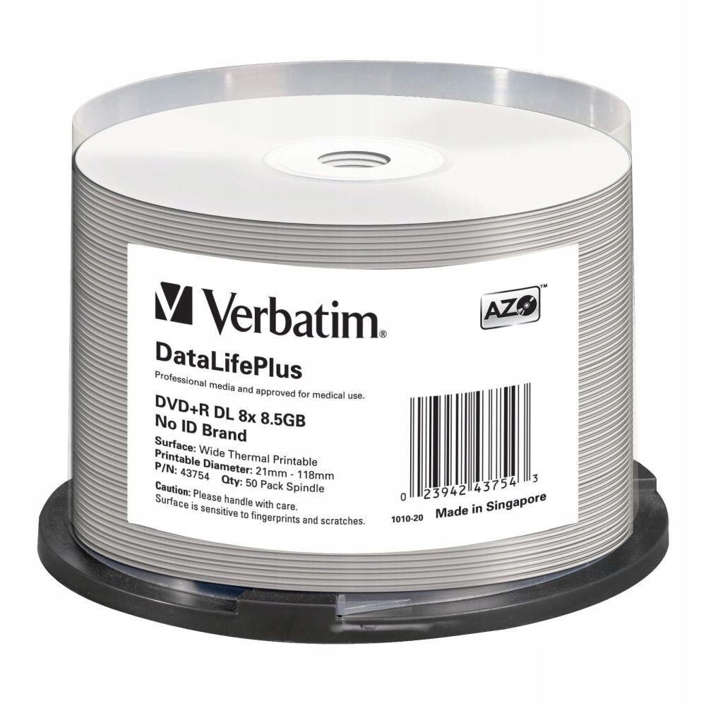 Płyty Dvd+r DL Verbatim DataLife Plus 8.5GB 8x Wide Thermal Printable (Spin