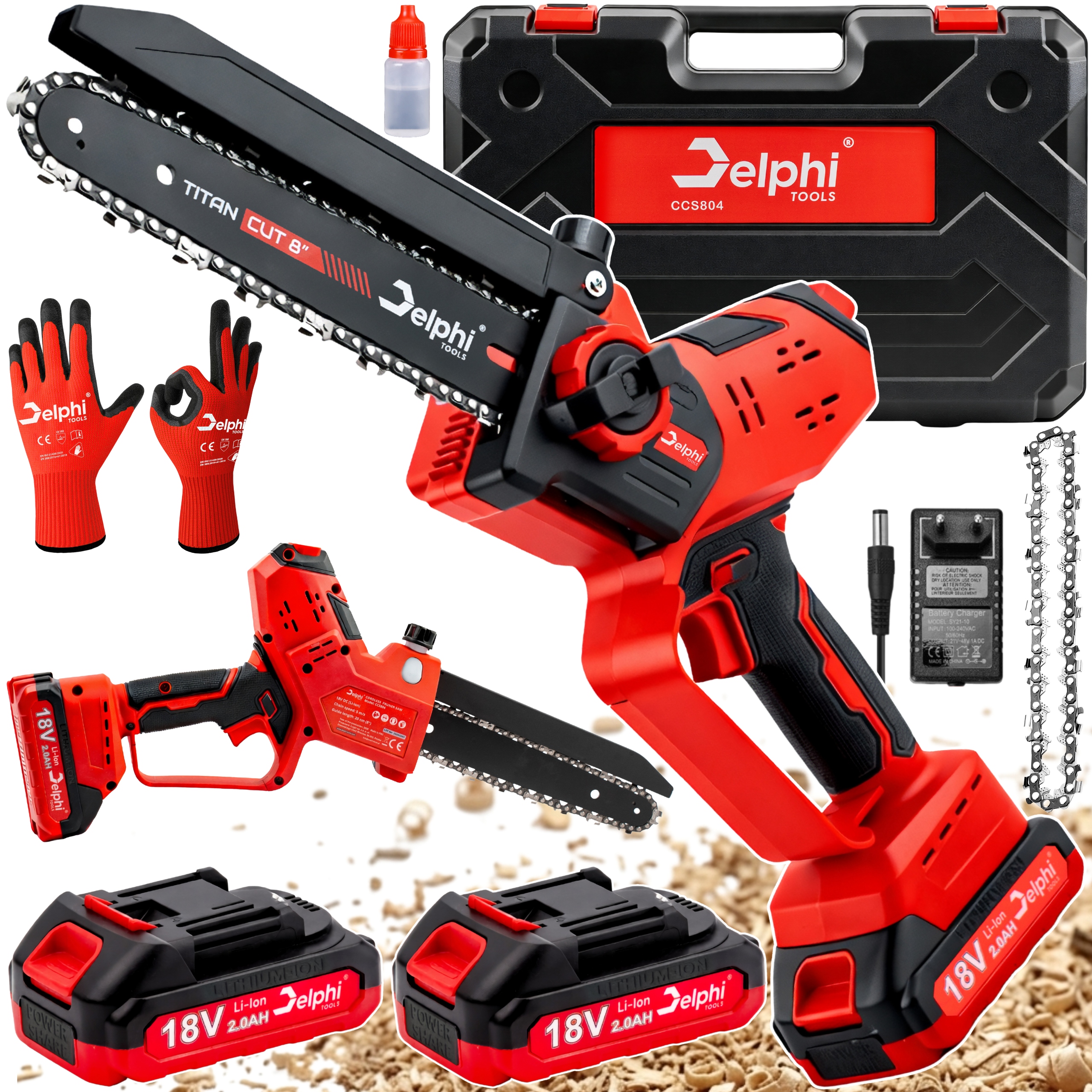 Piła Łańcuchowa Akumulatorowa 8" 2xAKU 18V Gałęziówka Delphi