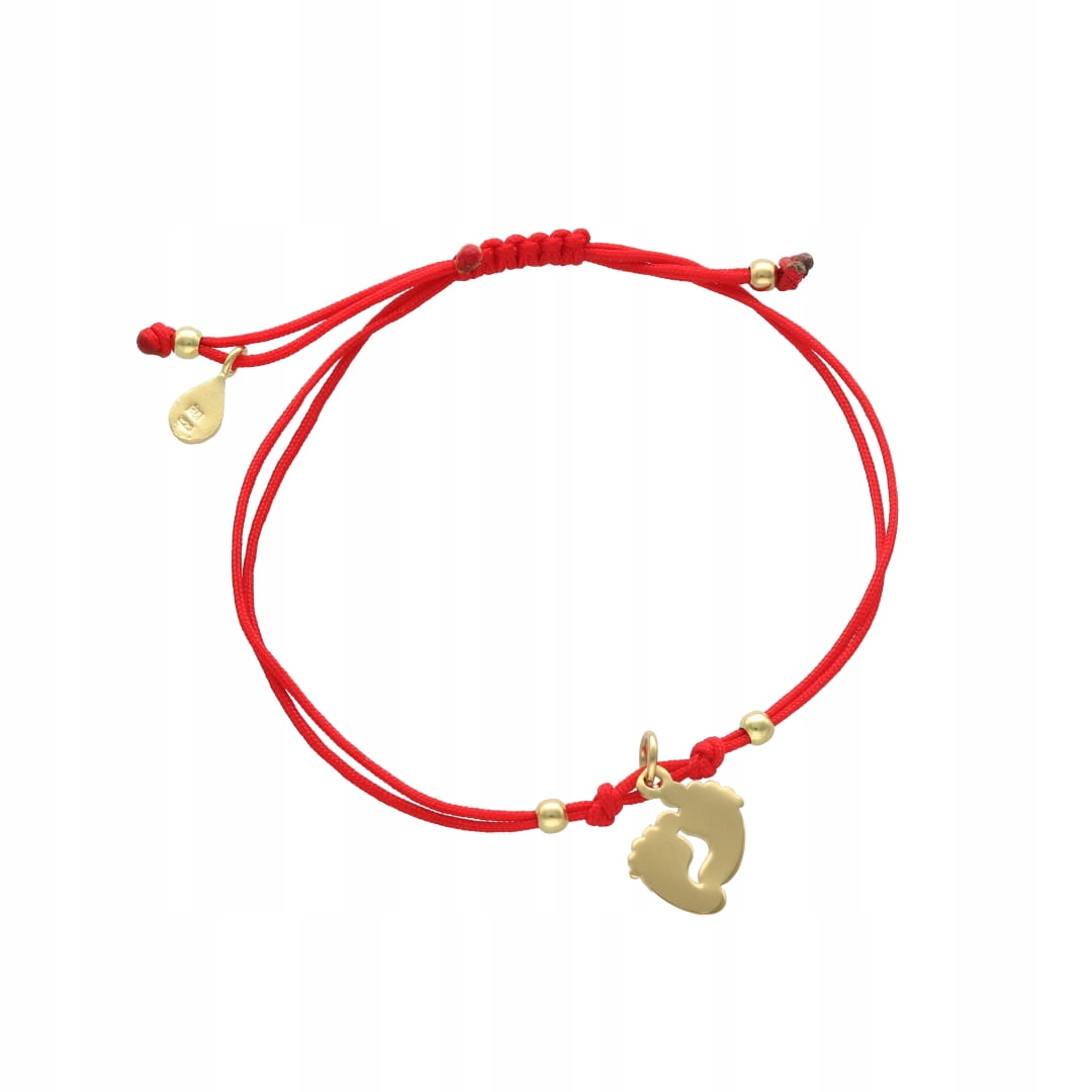 Červený pozlacený provázkový náramek na nohu