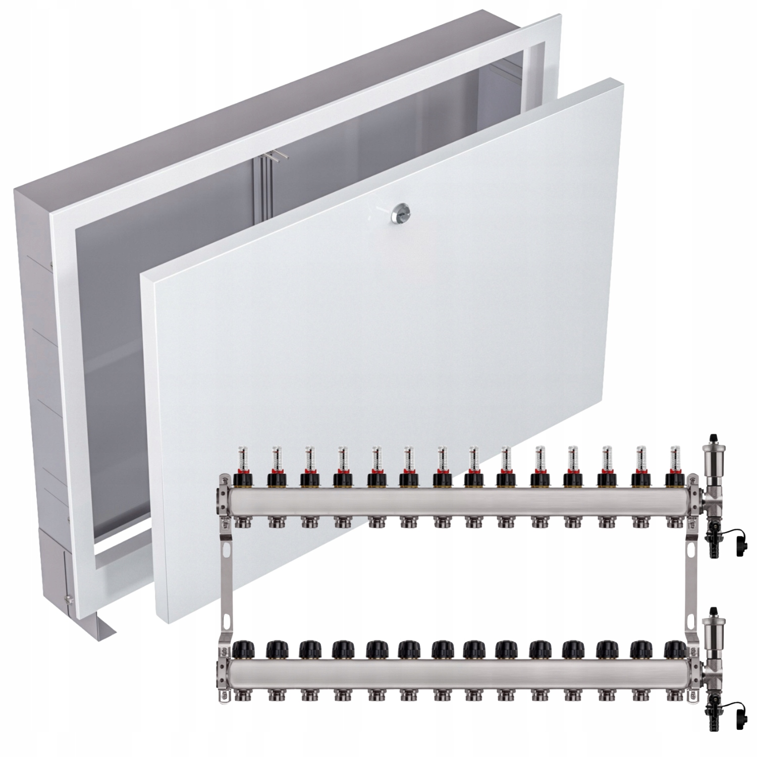 Nerezový Rozdělovač Podlahovky 14+ Podomítková Skříňka Bílá