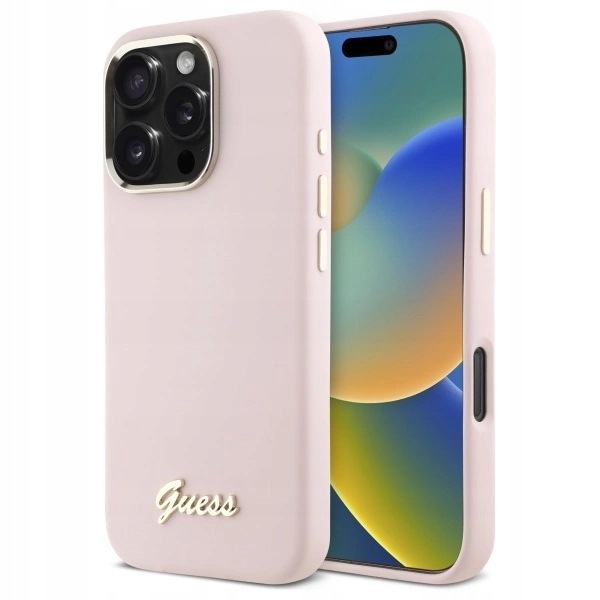 Pouzdro Guess Silicone Script Metal Logo & Frame pro iPhone 16 Pro růžové