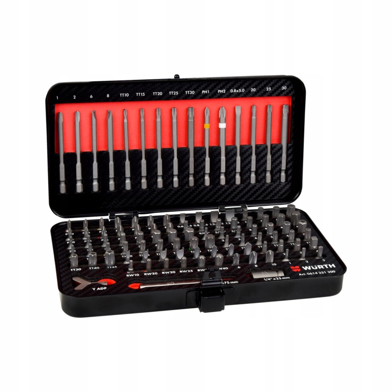 Wurth Sada špeciálnych bitov 1/4" 105 kusov, karbónové puzdro 0614251300