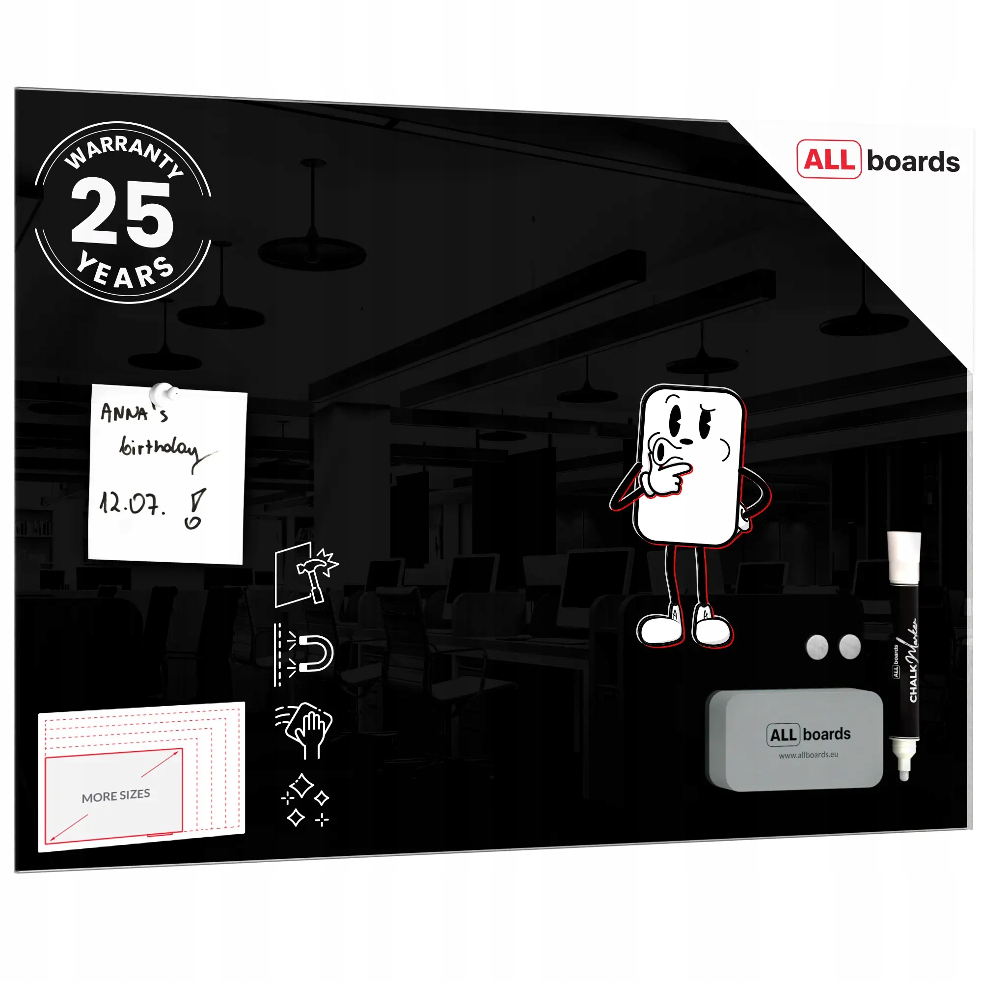 Tablica magnetyczna szklana Czarna 60x40 cm