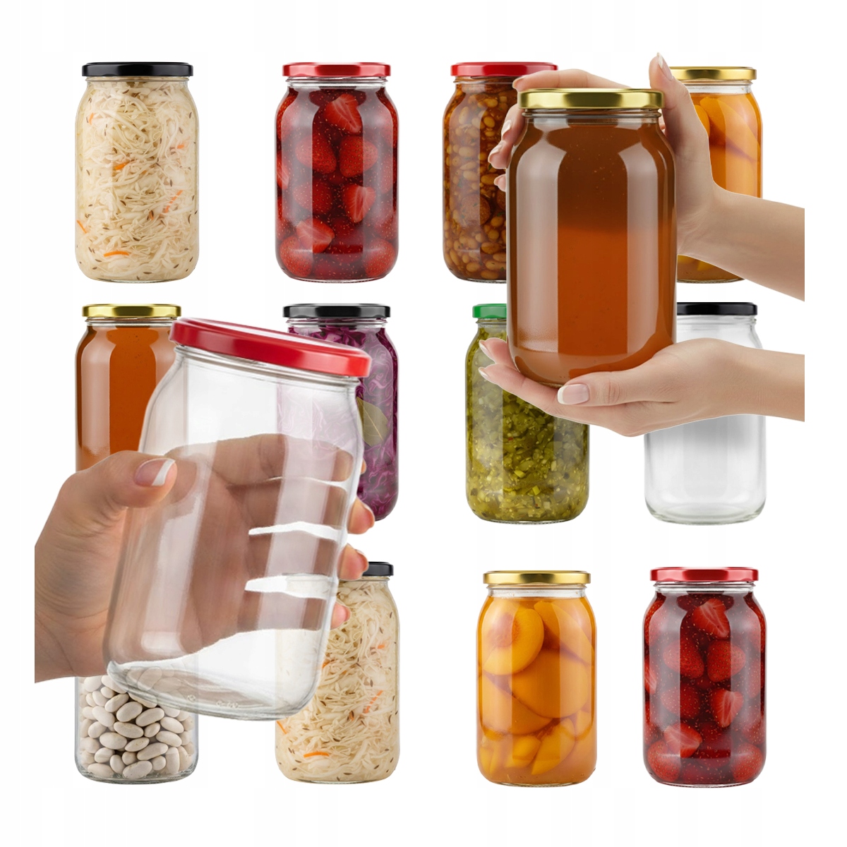 64 x Skleněná Zavařovací Sklenice 900 ml na Med Zavařeniny sklenice 0,9 l Víčko fi82