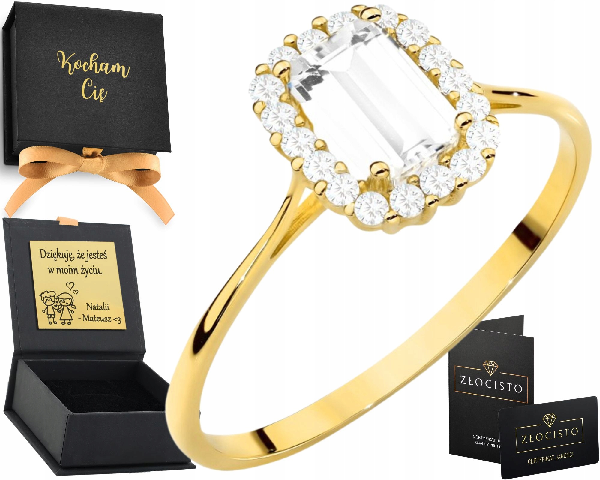 Zlatý prsten Jednoduchý kamínek obklopený zirkony Moderní Dárek