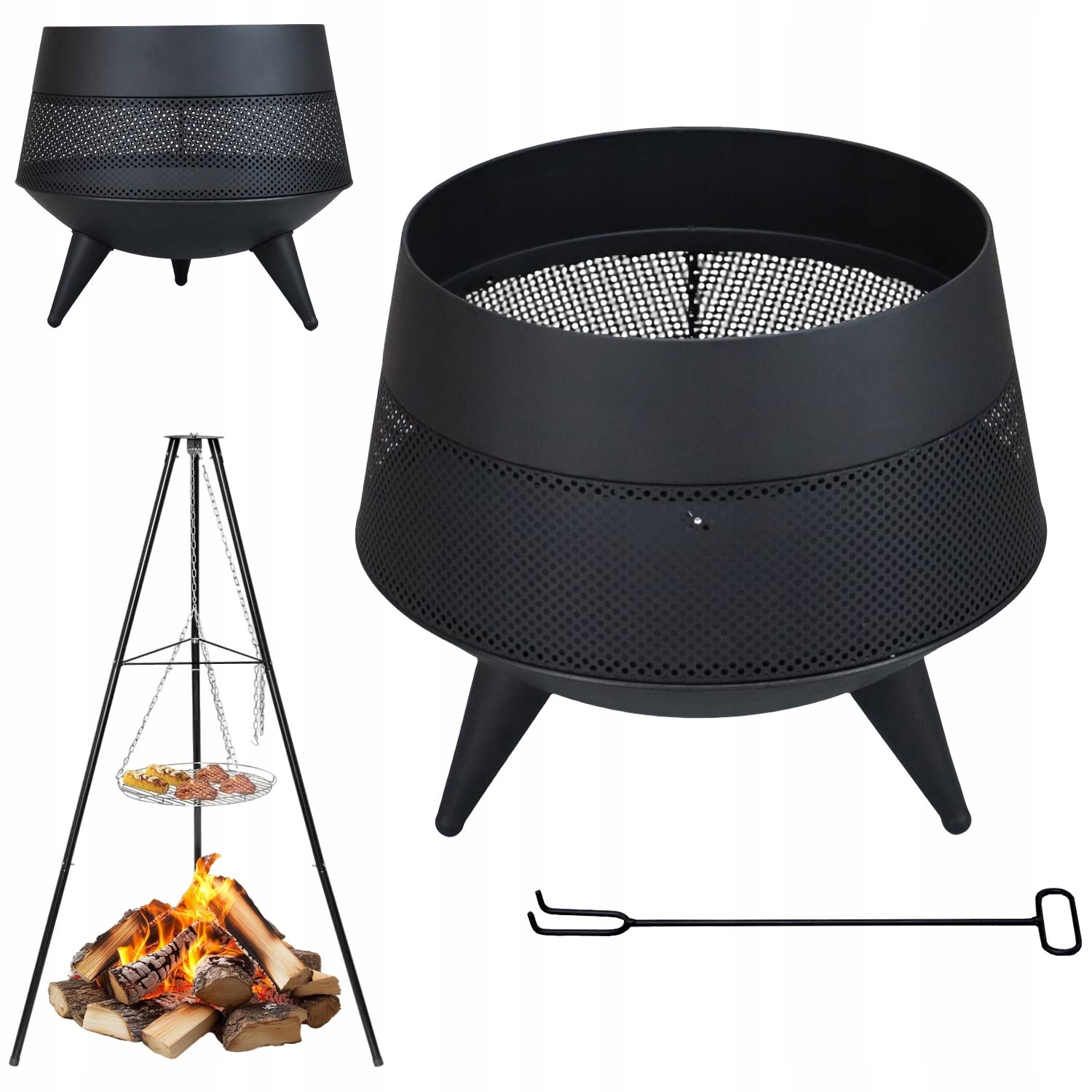 Záhradné Ohnisko Trojnožka, Grilovací Rošt, Oceľové Ohnisko, Nehrdzavejúca Oceľ, Pevné