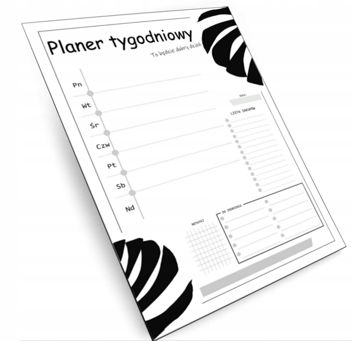 Planer ścienny tygodniowy Monstera Czarna Pcv A4