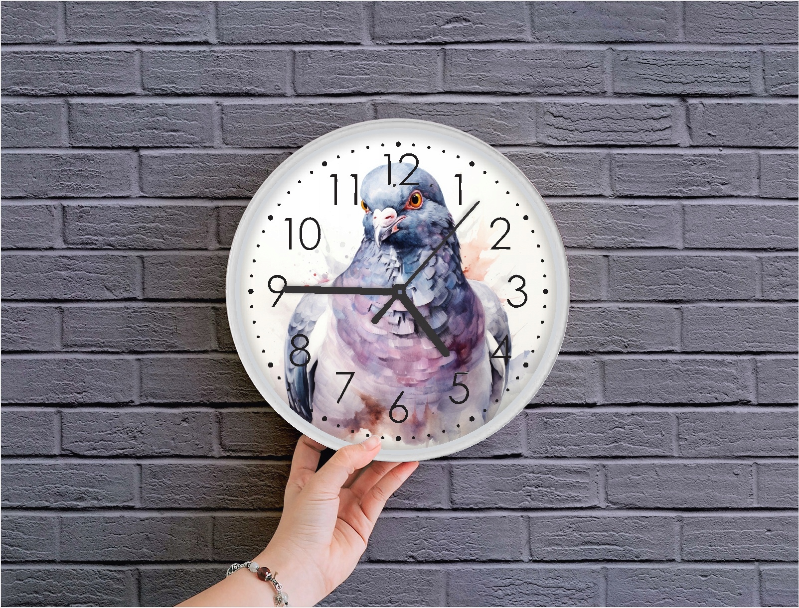 Zegar hodowcy gołębi ścienny portret akwarela Marka inna