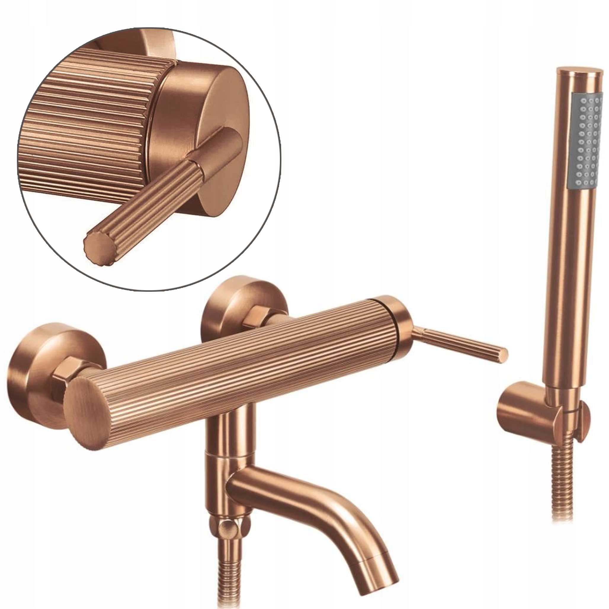 Nástenná vaňová batéria Rea Argon Meď brúsená na stenu so slúchadlom