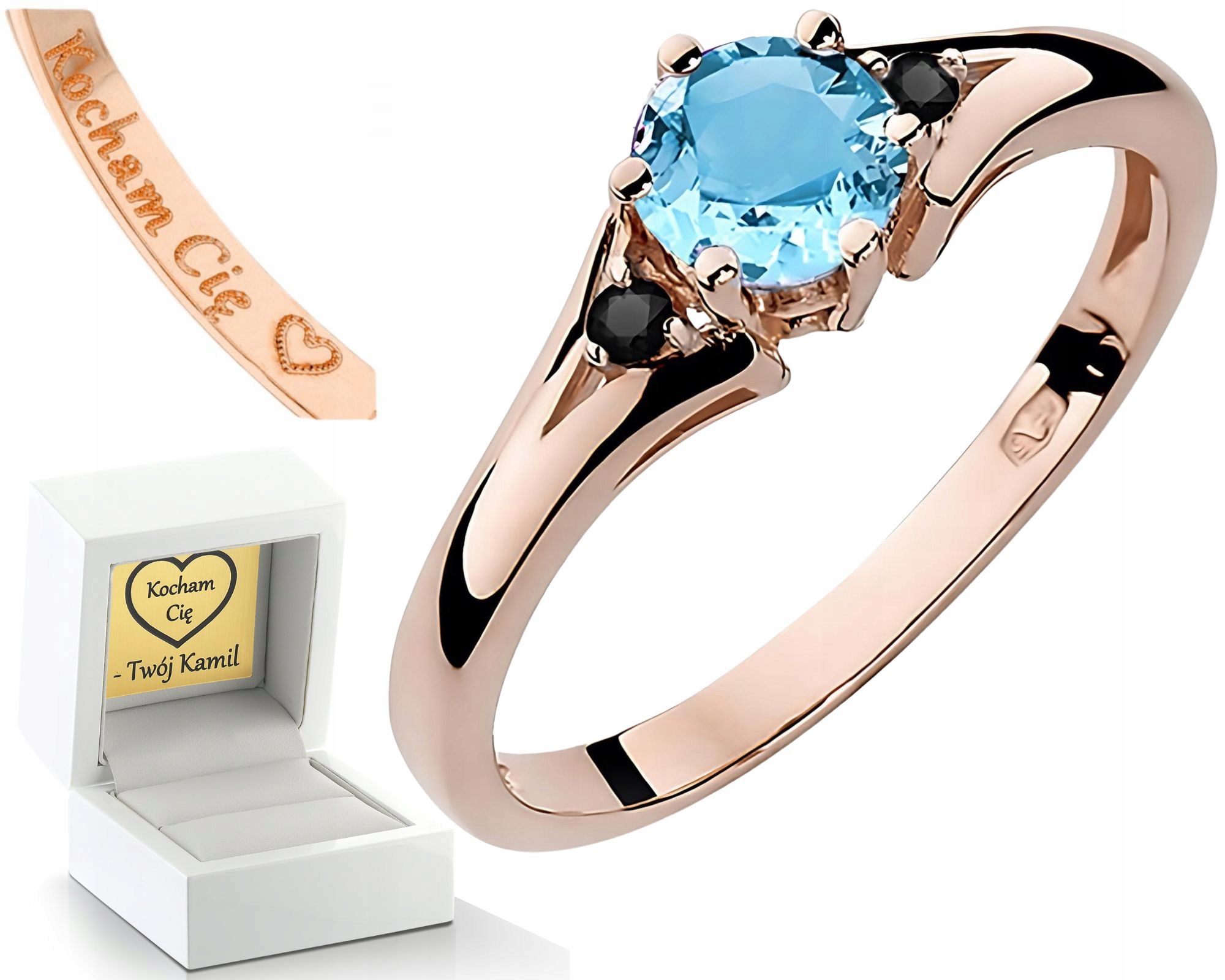 Růžové Zlato Prstýnek S Topazem A Černými Brilianty Zlato 585 14K