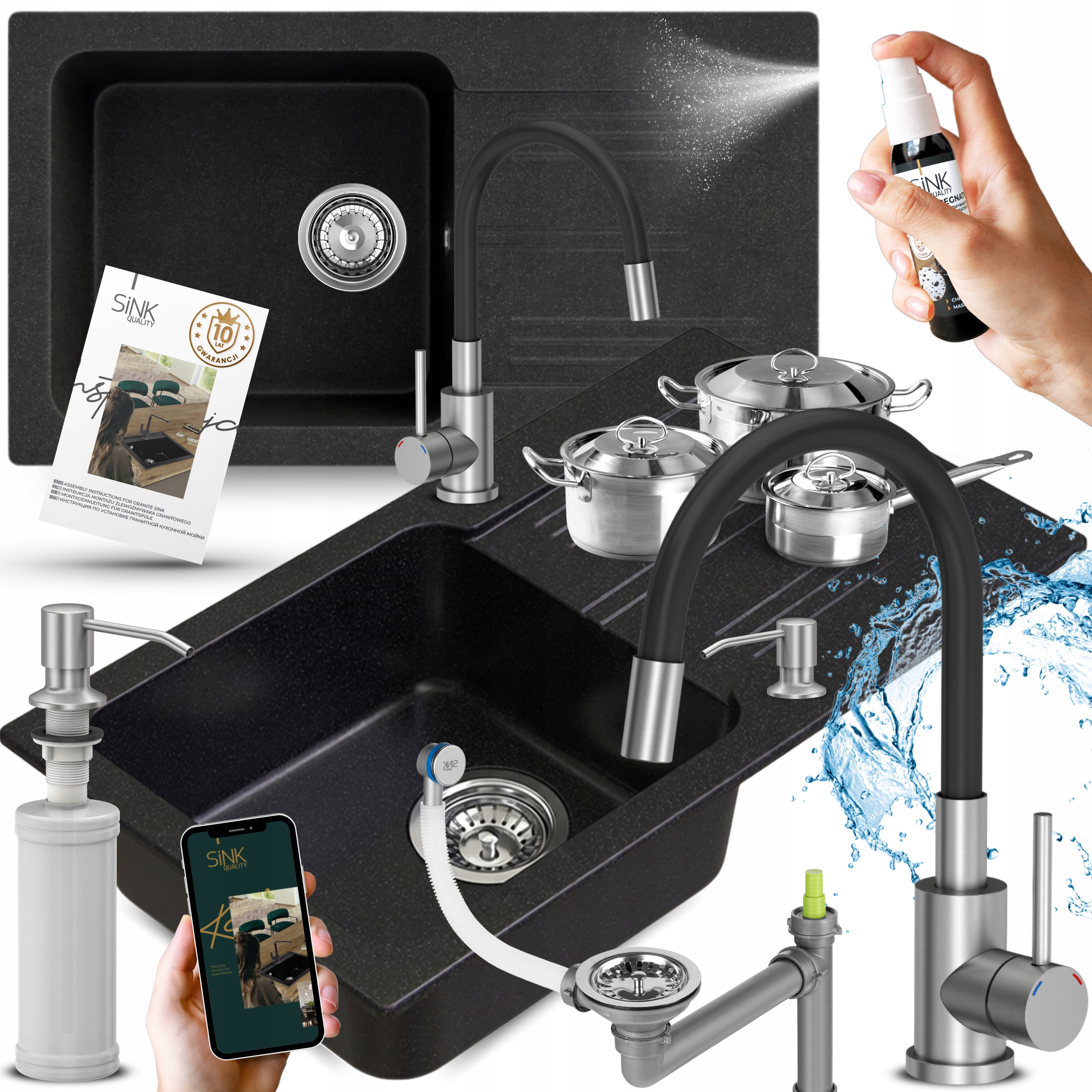 Granitový Jednokomorový Dřez S Odkapávačem 78x44 s Baterií