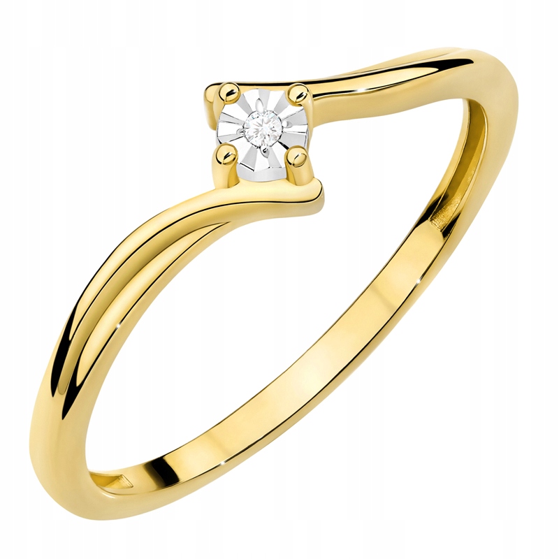 Zlatý Prstýnek ryzosti 585 s centrálním diamantem 0,01 ct 14k