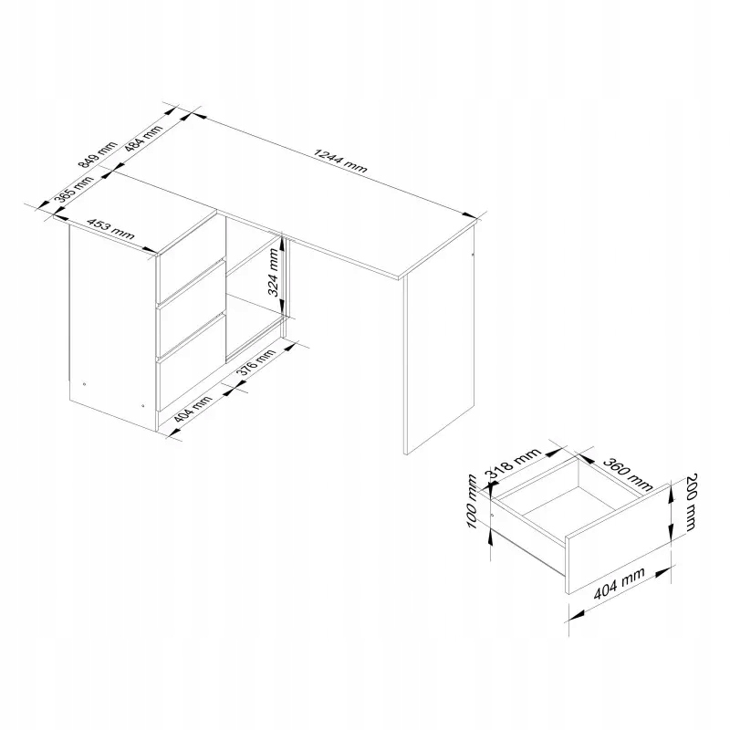 BIURKO NAROŻNE LAPTOP B16 LEWE GRAFIT POŁYSK Kolekcja CLP
