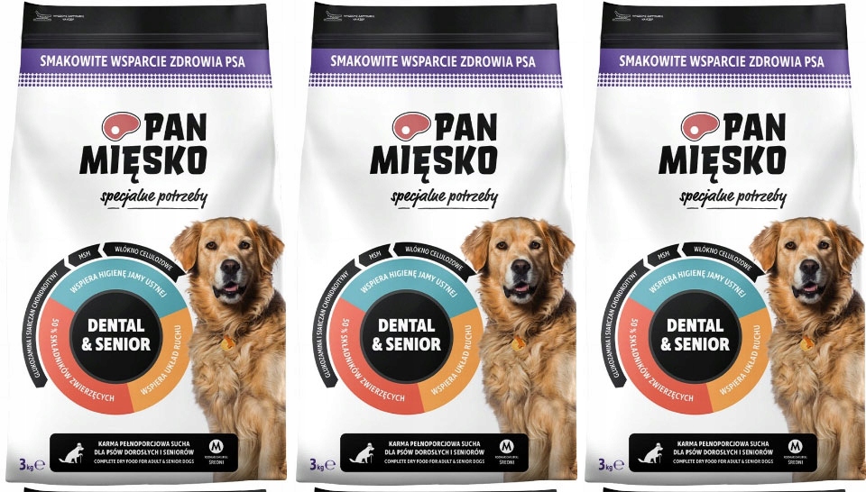 Pan Mięsko Dental & Senior Wspiera Higienę Jamy Ustnej 9 kg (3 x 3kg)