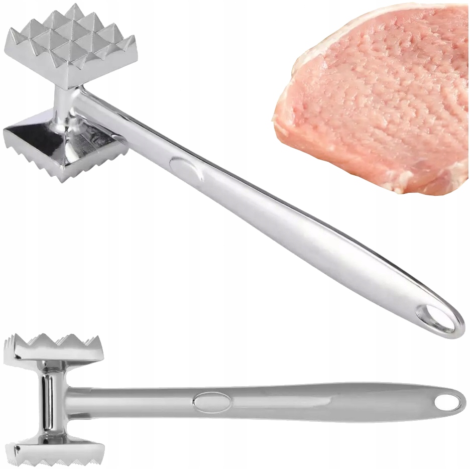 TŁUCZEK DO MIĘSA DWUSTRONNY STALOWY SOLIDNY CIĘŻKI