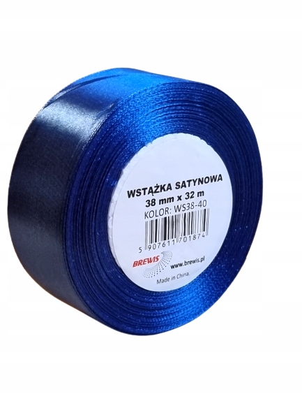 Wstążka satynowa niebieska 38 mm x 32 m WS38-40