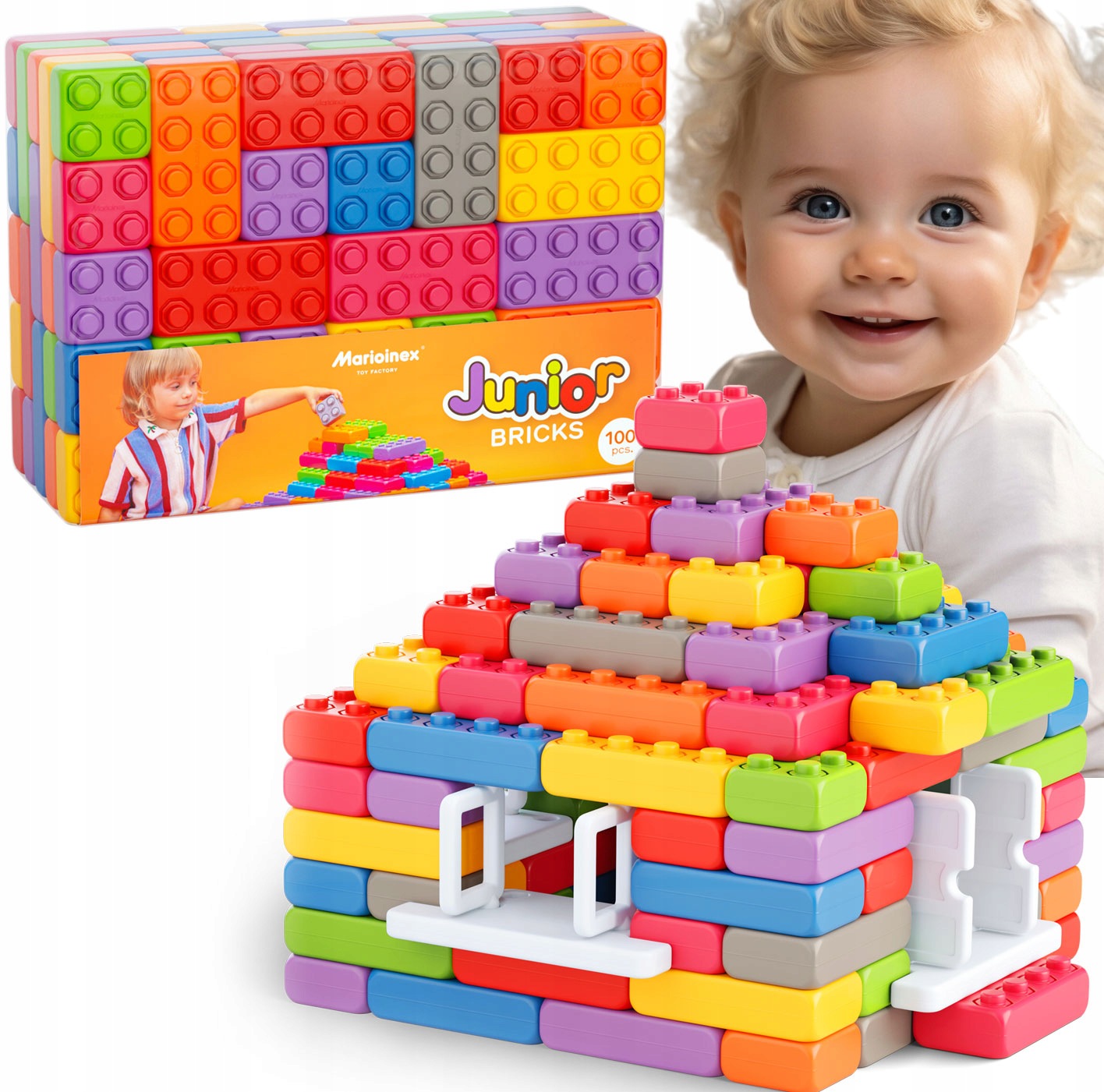 Klocki Marioinex Junior 100 el. Cegła okna i drzwi