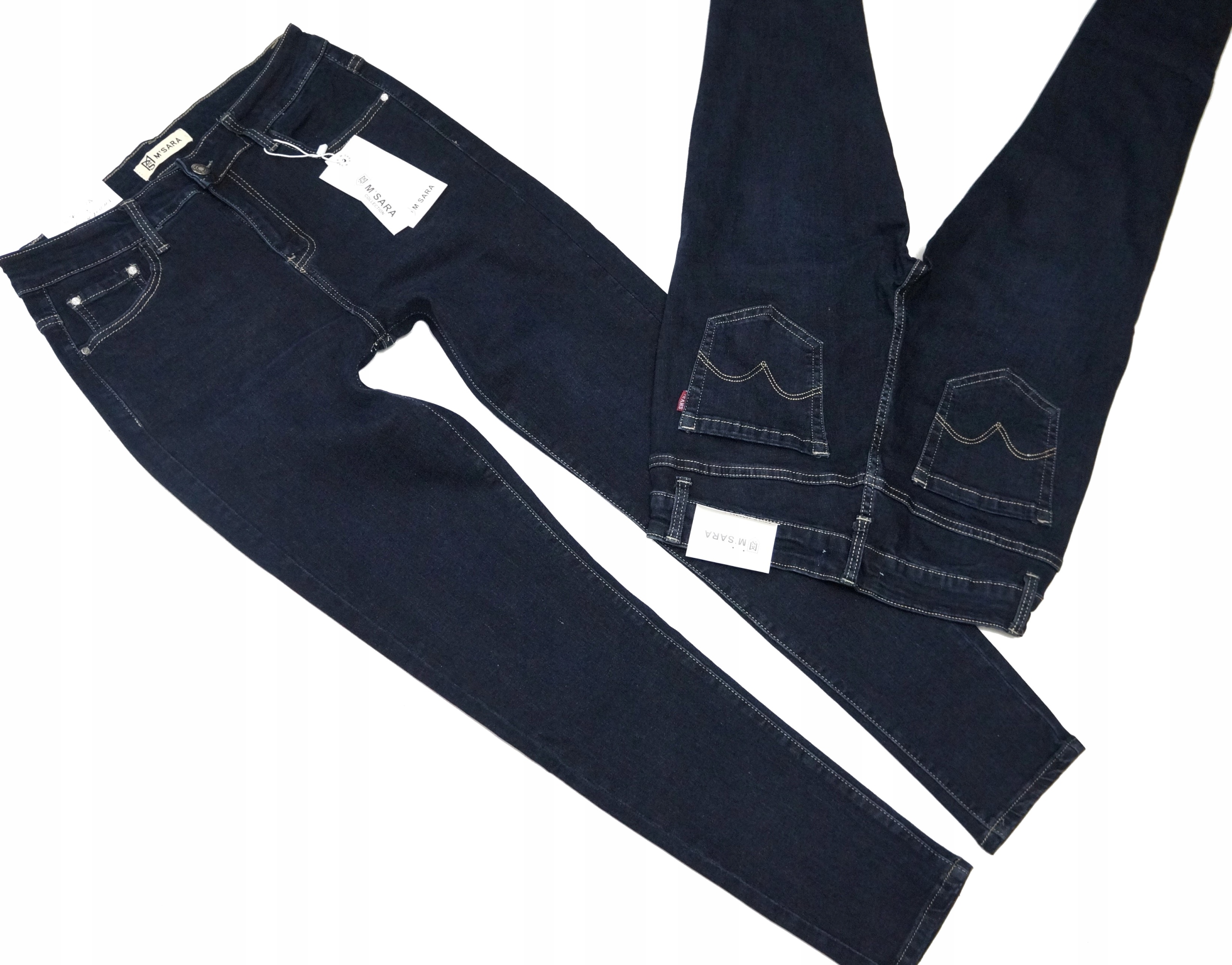 M.sara Wyszczuplające Spodnie Jeansowe Rurki Elastyczne Navy Blue 46 3XL