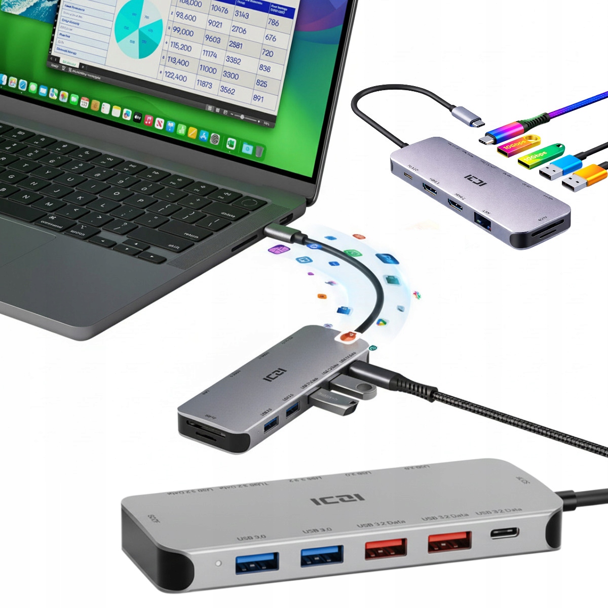 Dokovací stanice pro dva monitory obrazovek s Hdmi Usb-c, rozšíření obrazu