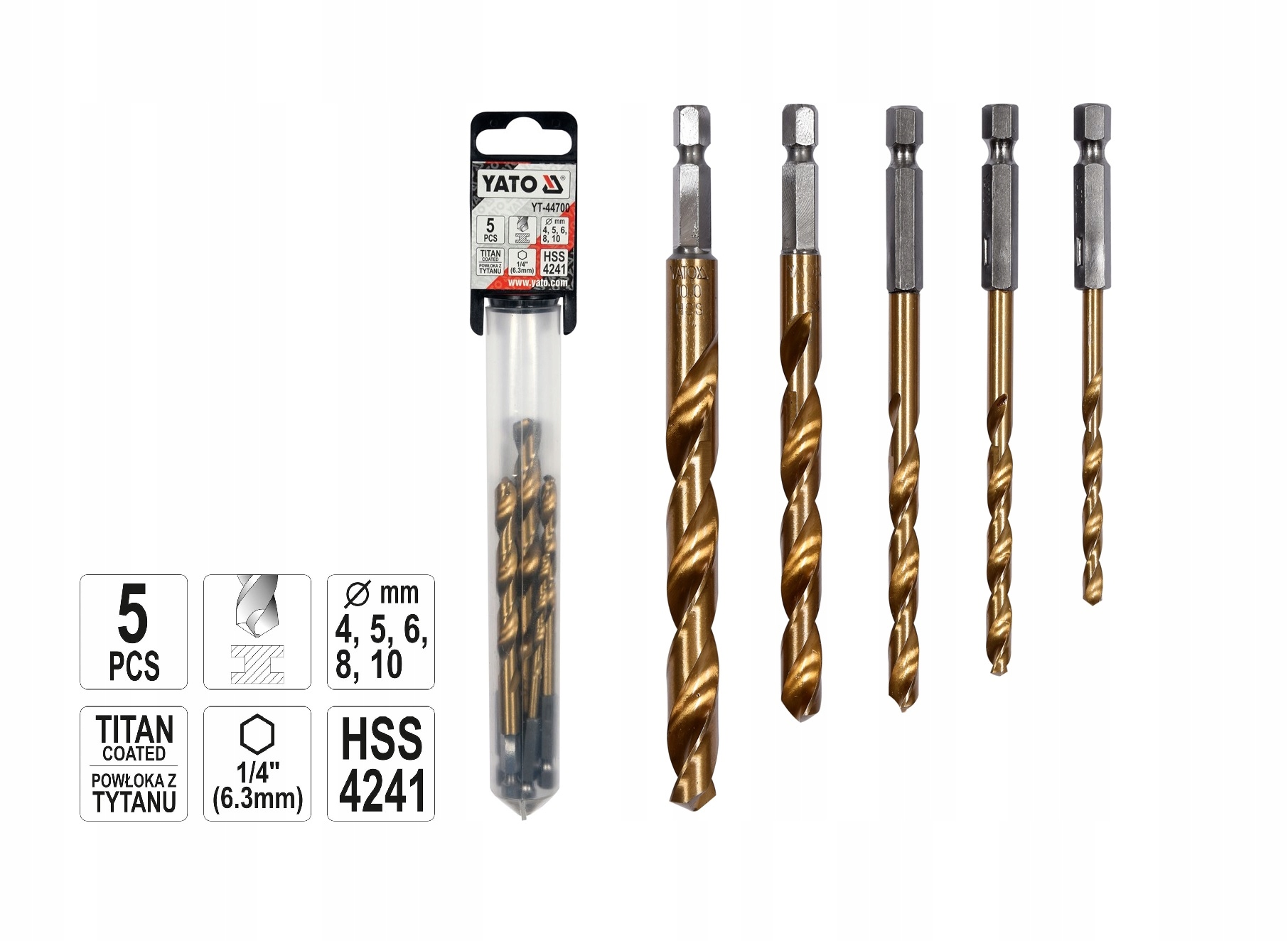 

Wiertła Do Metalu Tytan 4-10 mm 5SZT Yato YT-44700