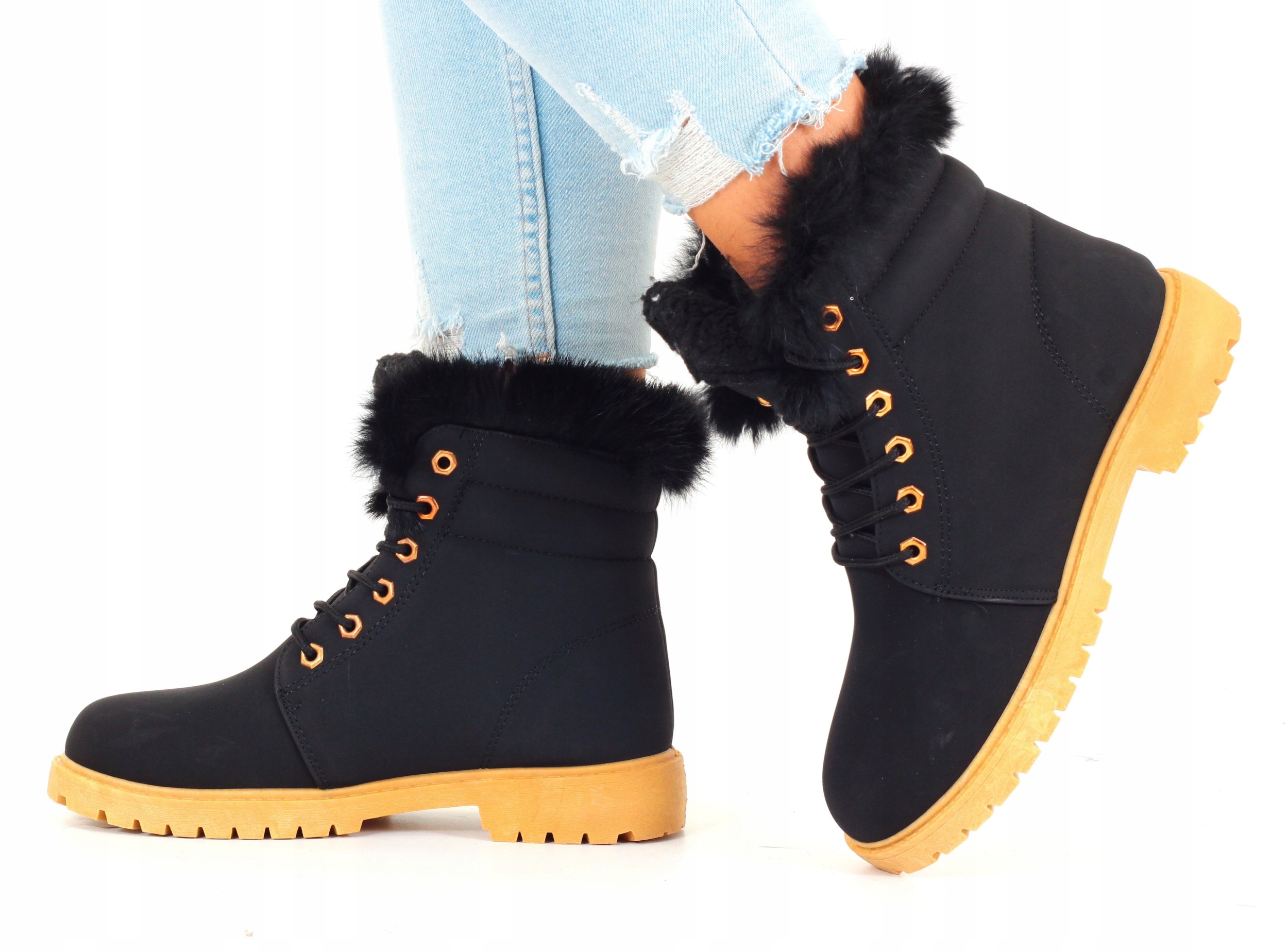 TRAPERY BOTKI TIMBERKI BUTY DAMSKIE OCIEPLANE Rozmiar 38