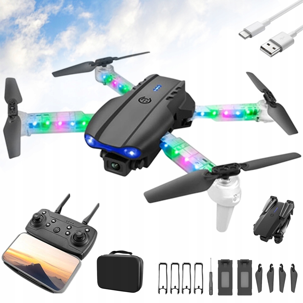 DRON KOLOROWE LED PILOT ZESTAW Z BATERIĄ 1800MAH ZASIĘG 100M PILOT PREZENT