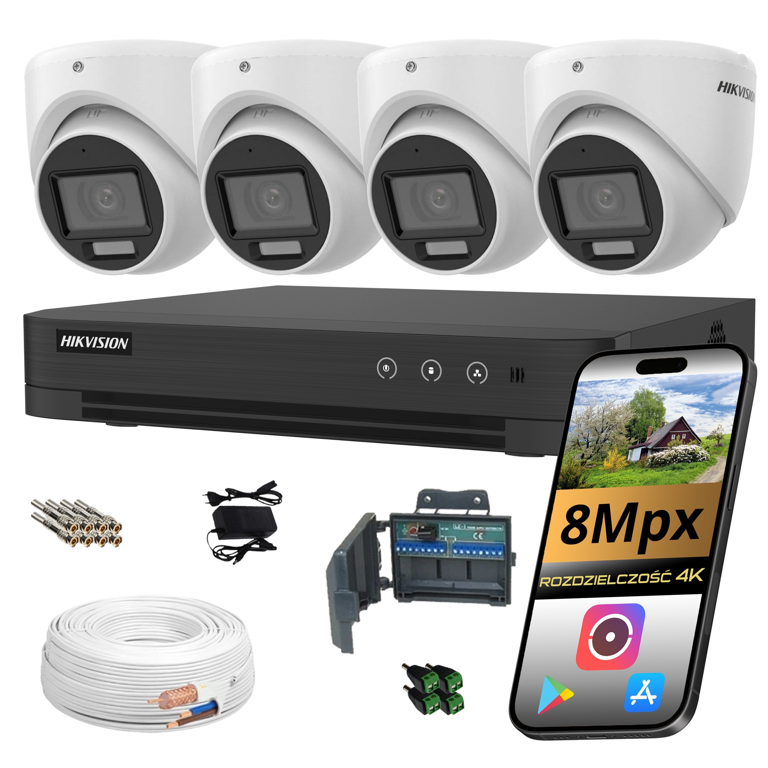 Sada 4 kamier Hikvision 8MP 4K Kupolové AcuSense Ai Ir Led Vonkajšie