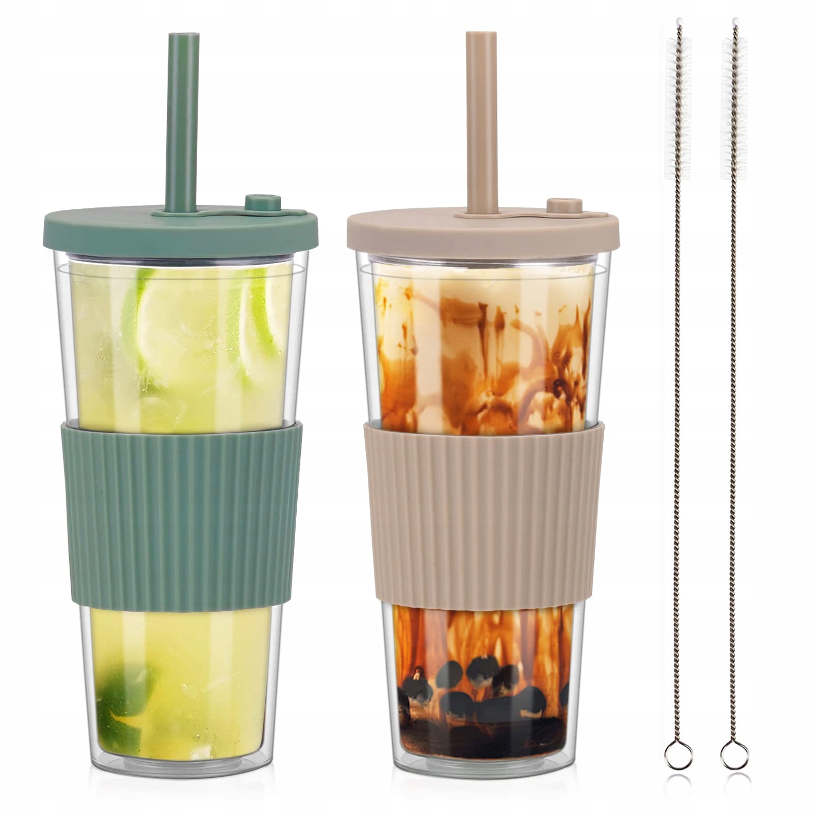 Zgoec Hrnek na Bubble Tea 730 ml s víčkem a slámkou, 2 kusy