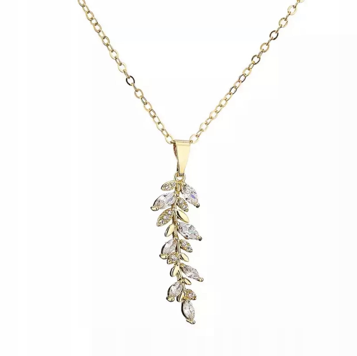 

Naszyjnik łańcuszek złoty kryształki listek stal