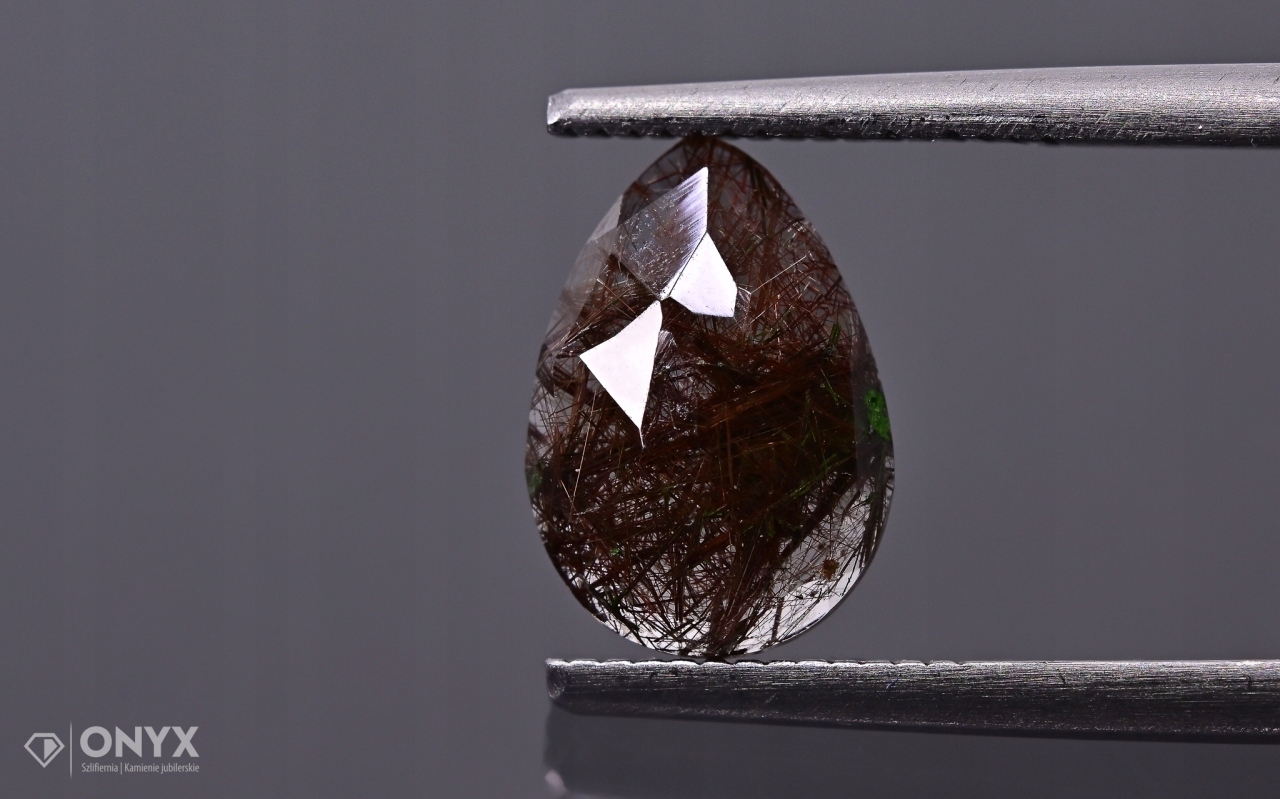 Křemen s rutilem fazetovaná slzná růžice 10x7 mm