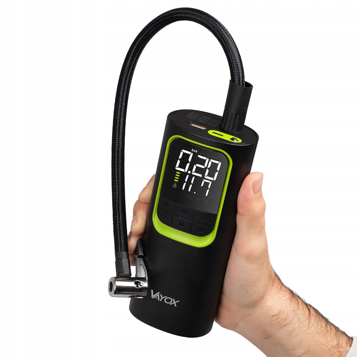 Pompka do roweru piłek kompresor 10,3 Bar do opon powerbank 8000mAh, Vayox