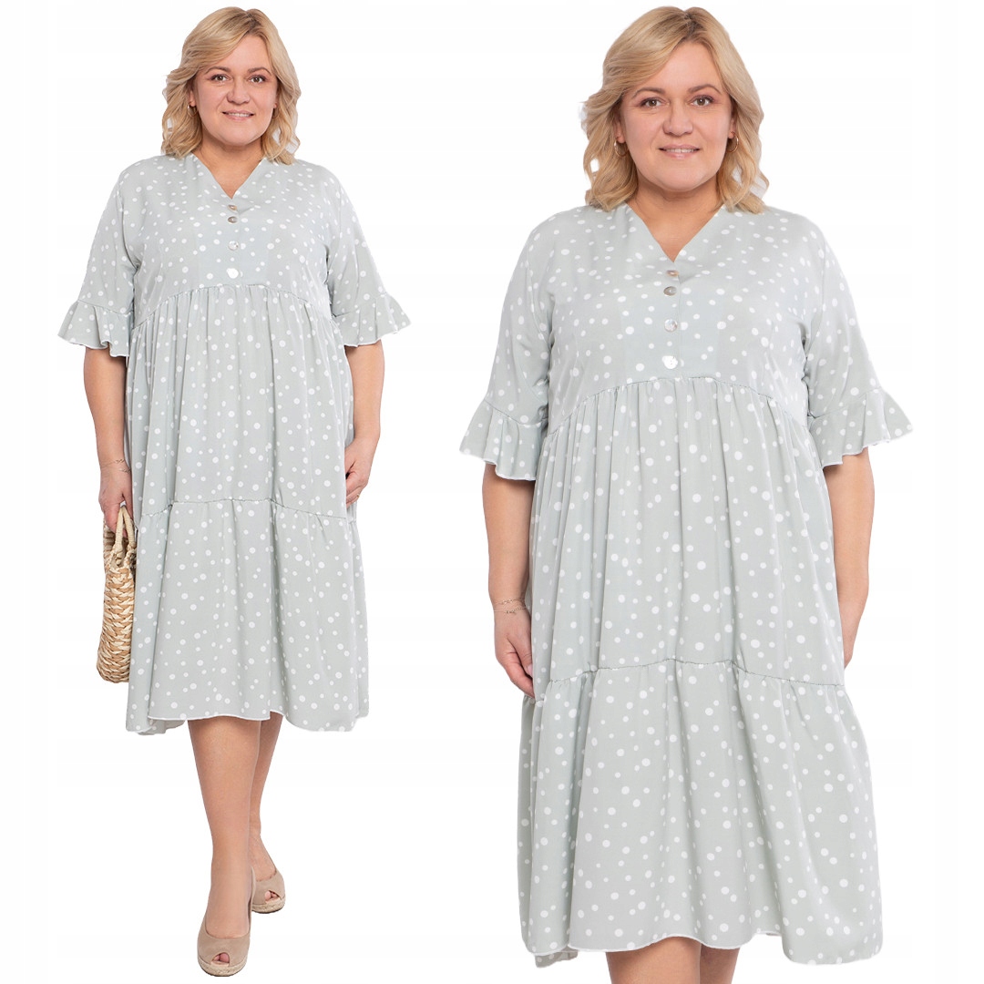 Světle zelená šaty s bílými puntíky 56/58