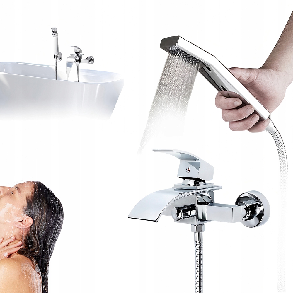 Nástěnná Sprchová Vanová Baterie Baterie Do Vany Tryska Sada Stříbrná