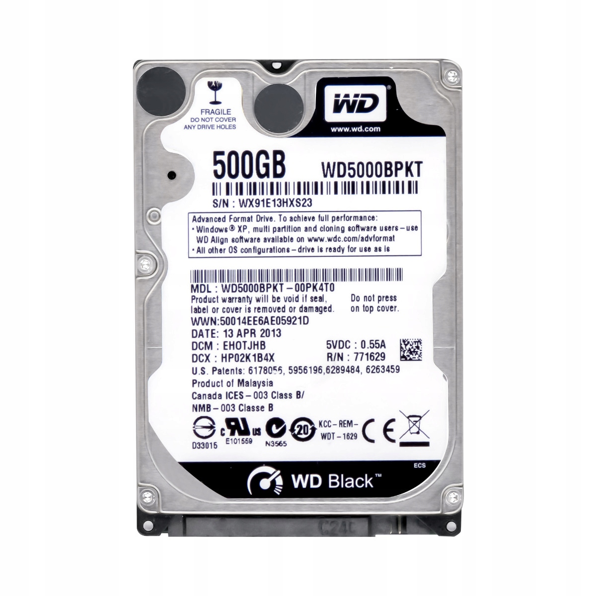 Wd Black 500GB 7.2k 16MB Sata II 2.5'' WD5000BPKT