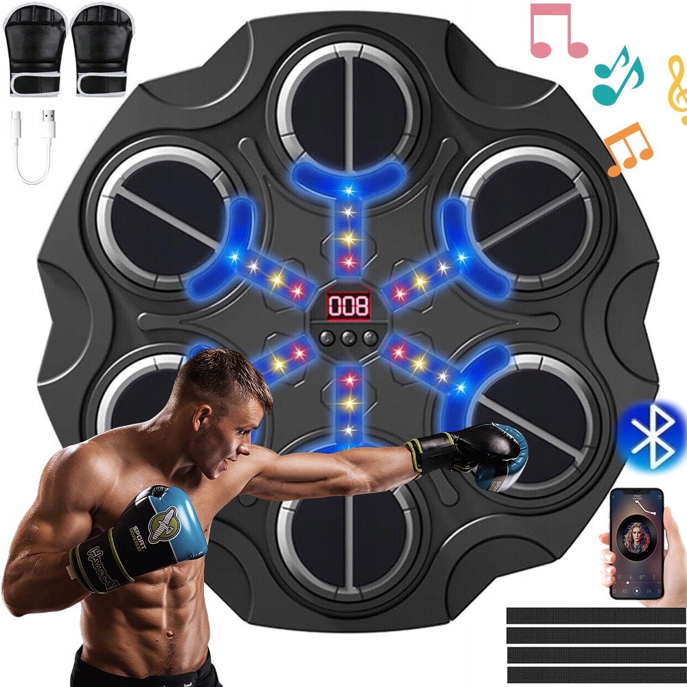 Inteligentny Tarcza Bokserska Muzyczna Bluetooth Rgb Z Rękawice Bokserskie