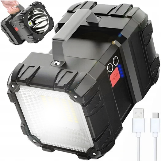 Mocna Latarka Akumulatorowa Wielofunkcyjna Powerbank Szperacz Usb Led Cree