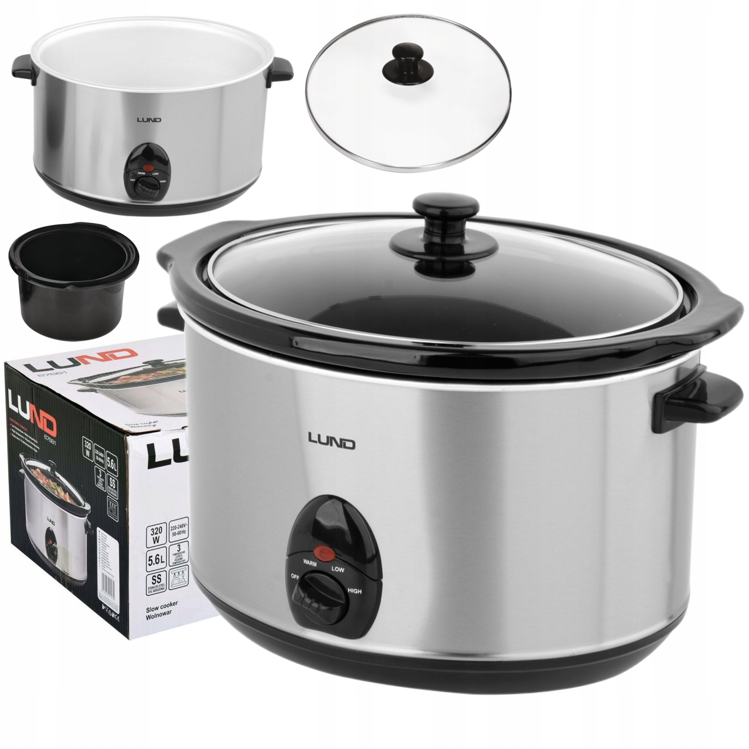 Lund Pomalý Hrnec Keramický Slow Cooker Inox LCD 320W 5,6L 3 Režimy 67661