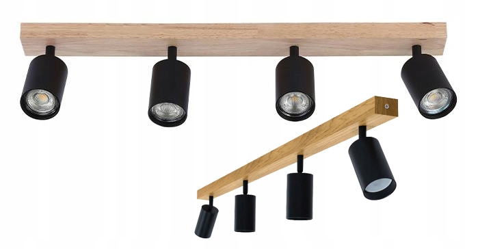stropní svítidlo Nástěnná lampa s nastavitelným spotem 4x GU10 Loft dřevěná